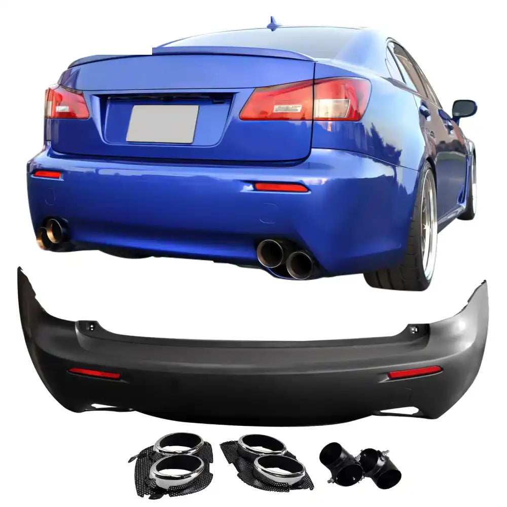 2006-2013 Lexus IS250 IS F Style Rear Bumper Cover W/O PDC W/Muffler Unpainted Black