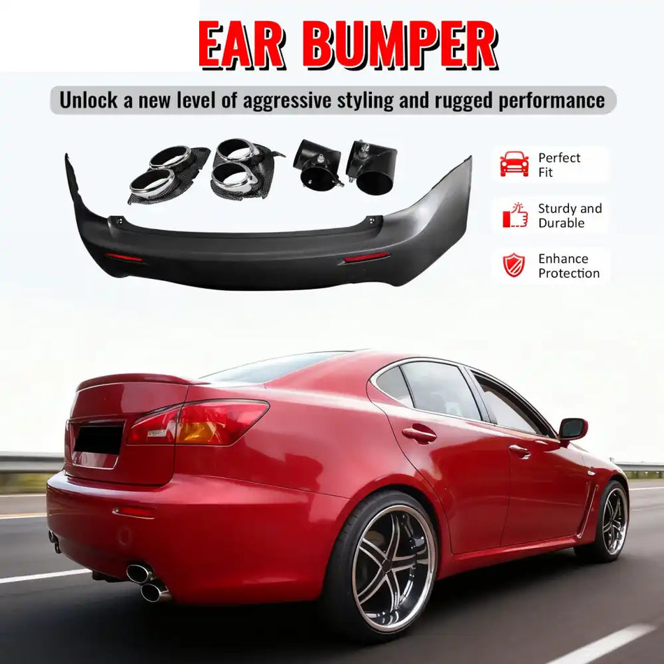 2006-2013 Lexus IS250 IS F Style Rear Bumper Cover W/O PDC W/Muffler Unpainted Black