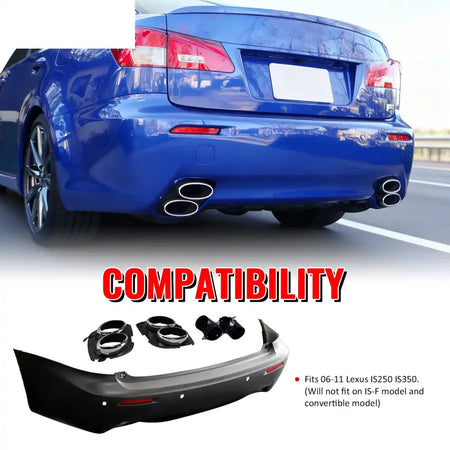 2006-2013 Lexus IS250 IS350 IS F Style Rear Bumper Cover W/Muffler Tip Unpainted Black