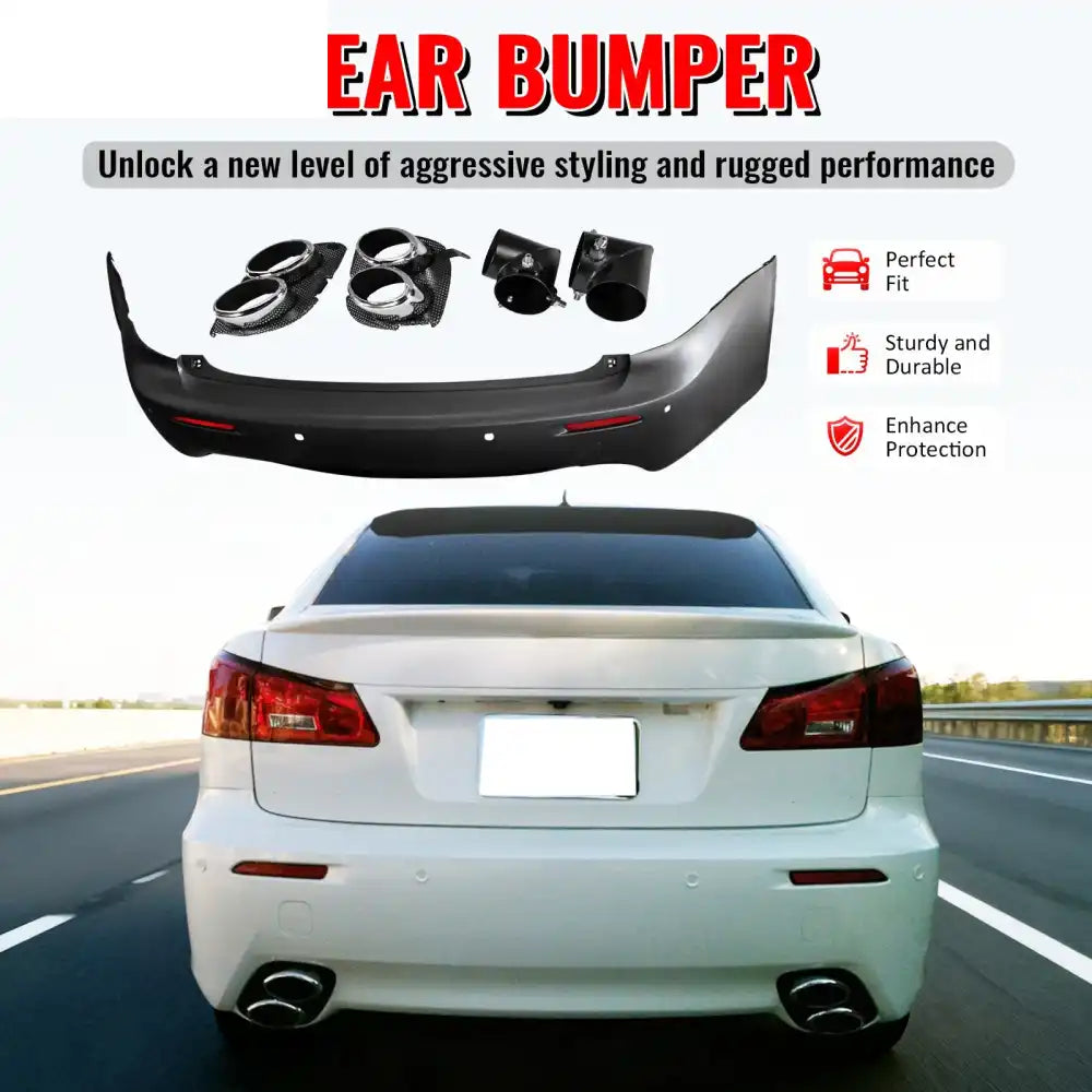 2006-2013 Lexus IS250 IS350 IS F Style Rear Bumper Cover W/Muffler Tip Unpainted Black