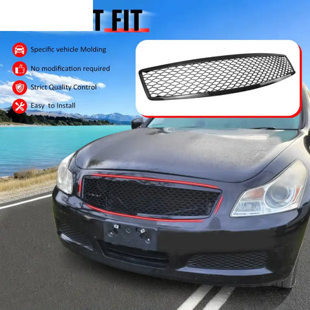 2007-2008 Infiniti G35 & 2009 G37 Sedan Honeycomb Style Front Bumper Upper Grille Replacement Carbon Fiber Print ABS