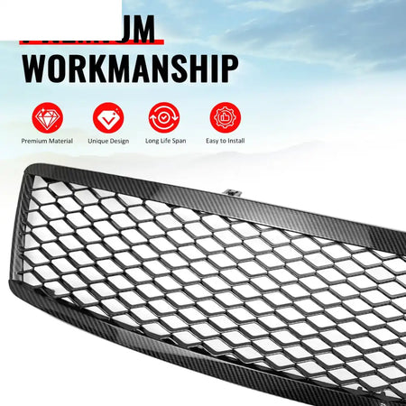 2007-2008 Infiniti G35 & 2009 G37 Sedan Honeycomb Style Front Bumper Upper Grille Replacement Carbon Fiber Print ABS