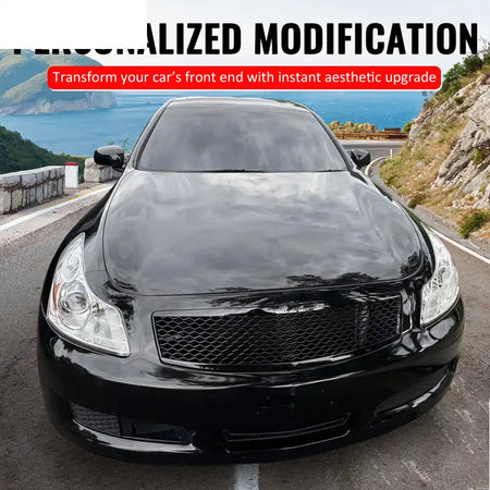 2007-2008 Infiniti G35 & 2009 G37 Sedan Honeycomb Style Front Bumper Upper Grille Replacement Carbon Fiber Print ABS