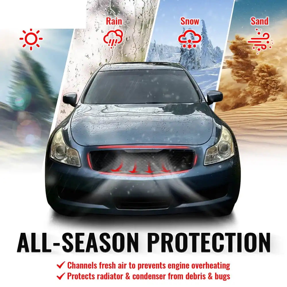 2007-2008 Infiniti G35 & 2009 G37 Sedan Honeycomb Style Front Bumper Upper Grille Replacement Carbon Fiber Print ABS