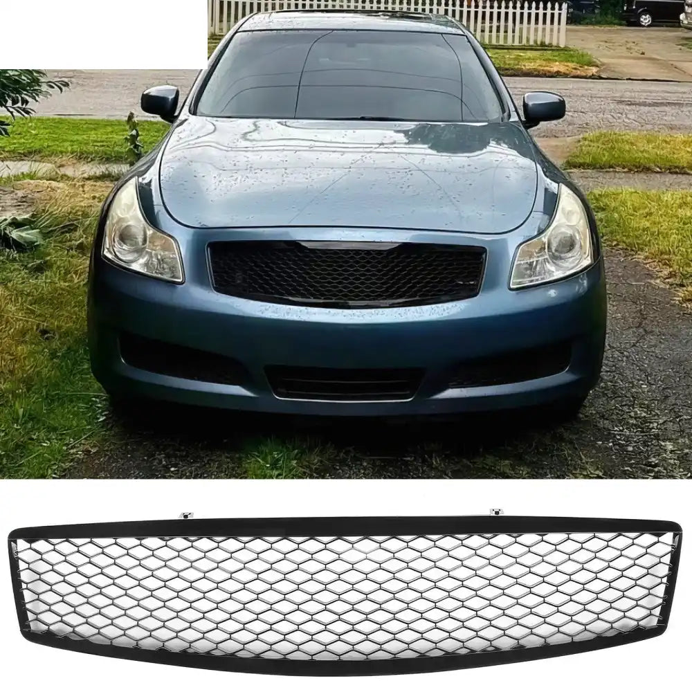 2007-2008 Infiniti G35 & 2009 G37 Sedan Honeycomb Style Front Bumper Upper Grille Replacement Gloss Black ABS Gloss