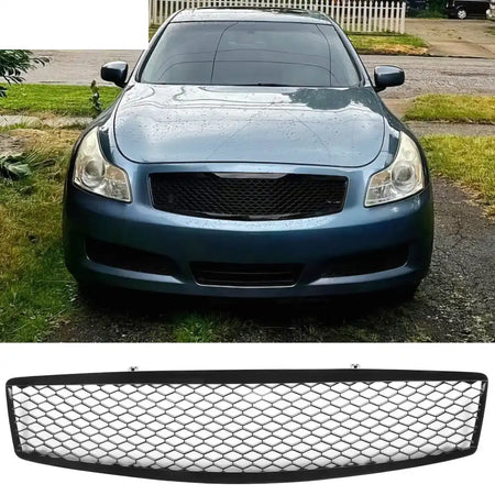 2007-2008 Infiniti G35 & 2009 G37 Sedan Honeycomb Style Front Bumper Upper Grille Replacement Gloss Black ABS Gloss
