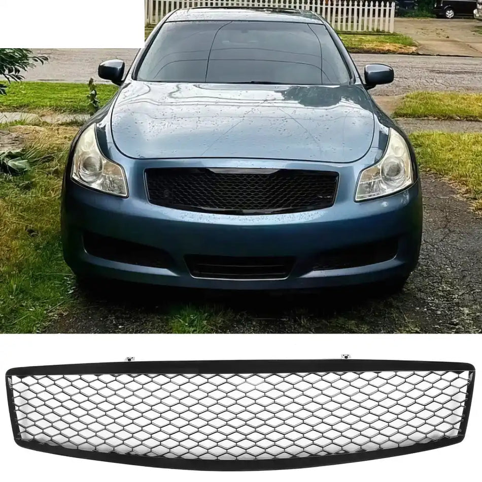 2007-2008 Infiniti G35 & 2009 G37 Sedan Honeycomb Style Front Bumper Upper Grille Replacement Gloss Black ABS Gloss