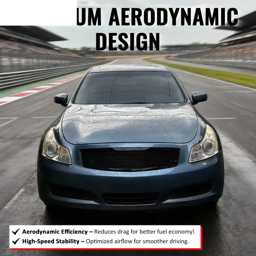 2007-2008 Infiniti G35 & 2009 G37 Sedan Honeycomb Style Front Bumper Upper Grille Replacement Gloss Black ABS Gloss