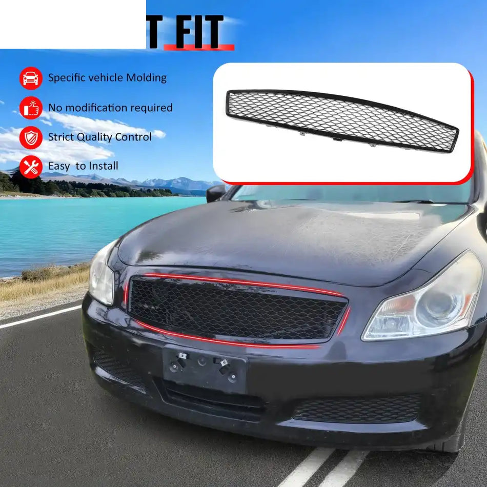 2007-2008 Infiniti G35 & 2009 G37 Sedan Honeycomb Style Front Bumper Upper Grille Replacement Gloss Black ABS Gloss