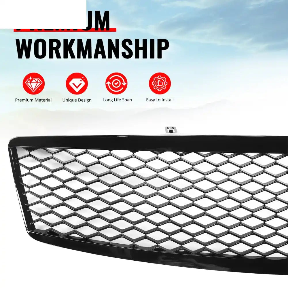 2007-2008 Infiniti G35 & 2009 G37 Sedan Honeycomb Style Front Bumper Upper Grille Replacement Gloss Black ABS Gloss
