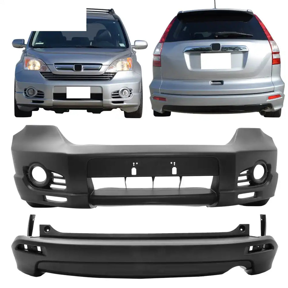 2007-2009 Honda CR-V CRV MD Style Front + Rear Bumper Cover PP Unpainted Black