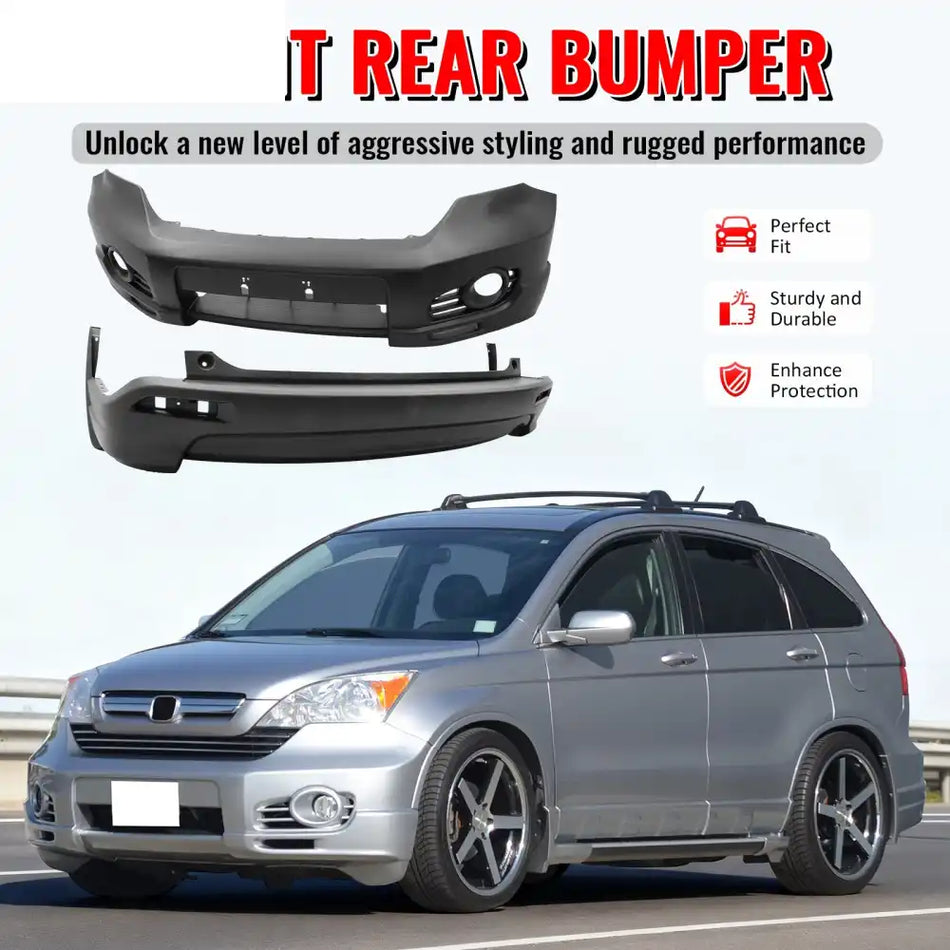 2007-2009 Honda CR-V CRV MD Style Front + Rear Bumper Cover PP Unpainted Black