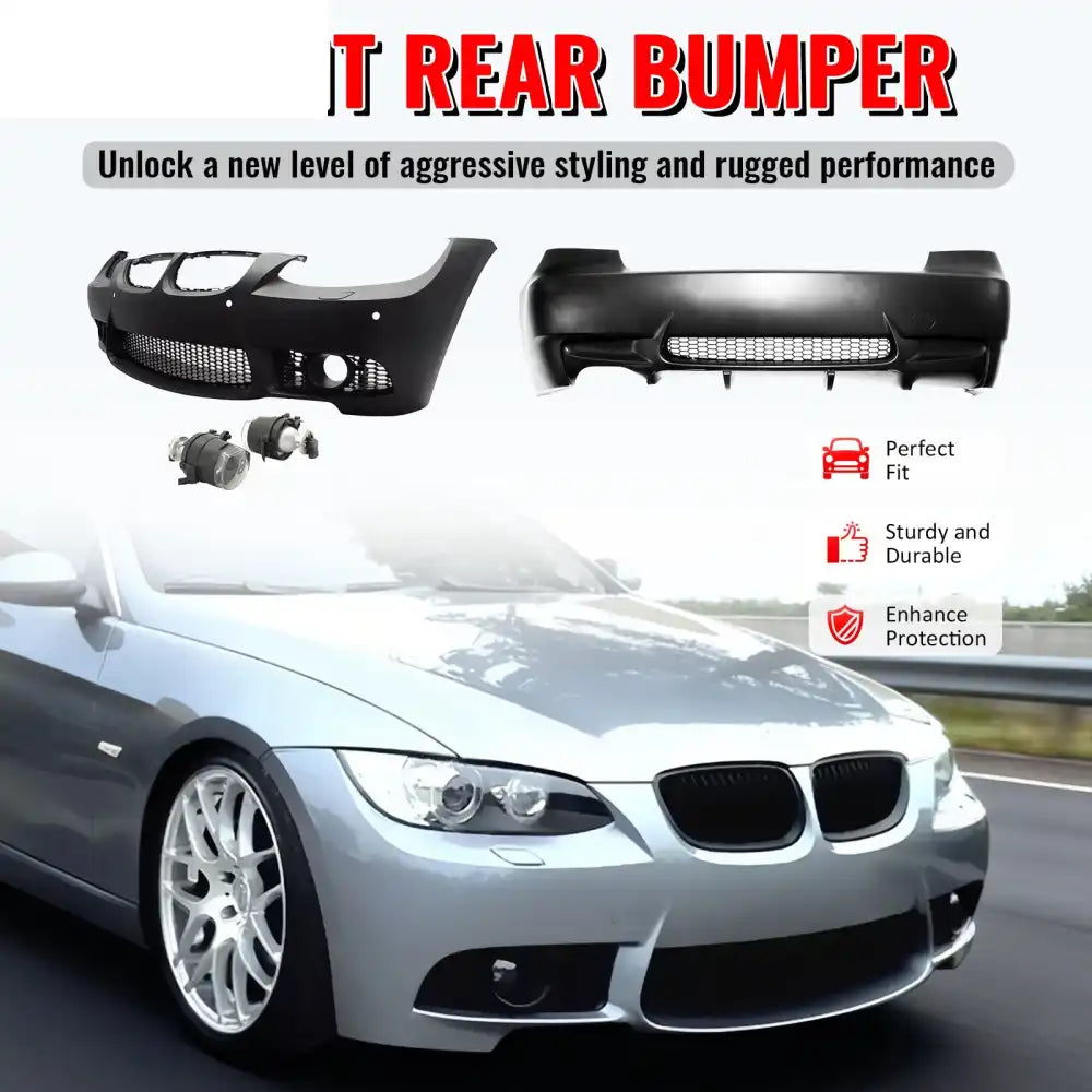 2007-2010 BMW E92 E93 3 Series M3 Style Front & Rear Bumper Cover PP Unpainted Black