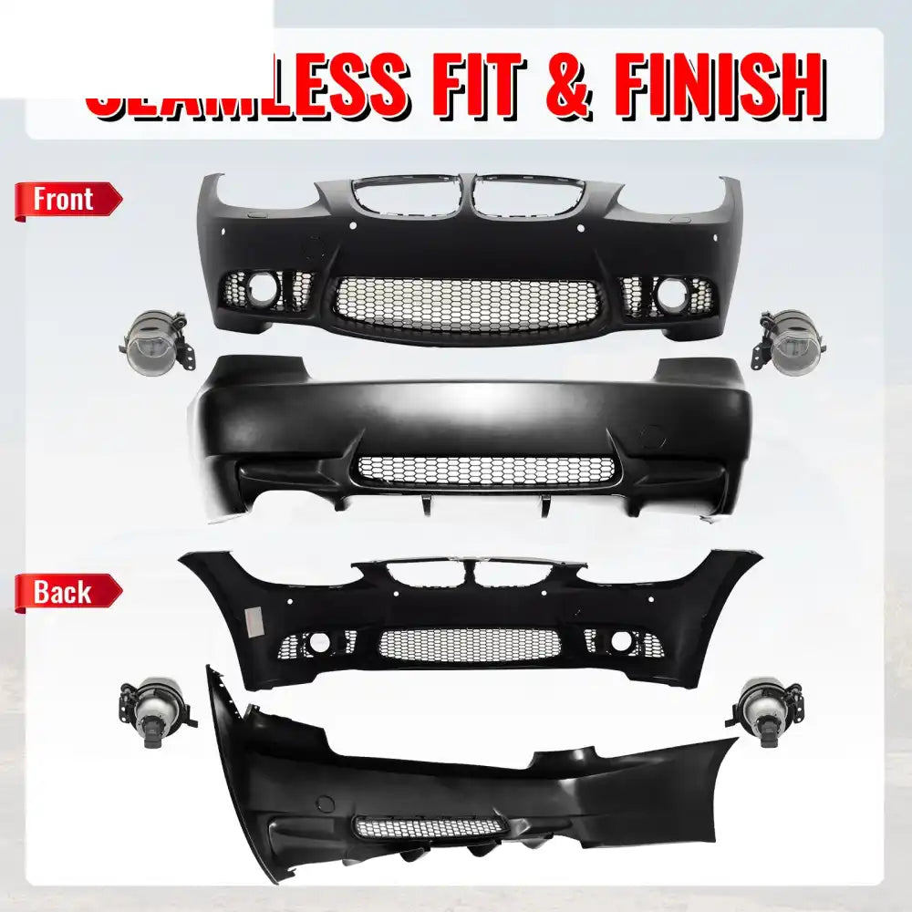 2007-2010 BMW E92 E93 3 Series M3 Style Front & Rear Bumper Cover PP Unpainted Black