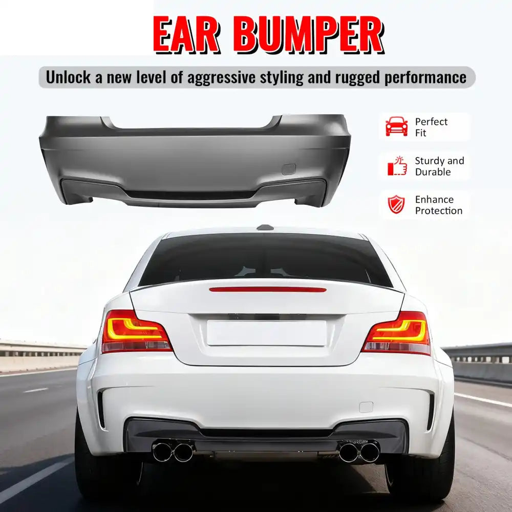 2007-2013 BMW 1-Series E82 Coupe & E88 1M Style Rear Bumper Cover PP Unpainted Black