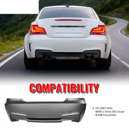 2007-2013 BMW 1-Series E82 Coupe & E88 1M Style Rear Bumper Cover PP Unpainted Black