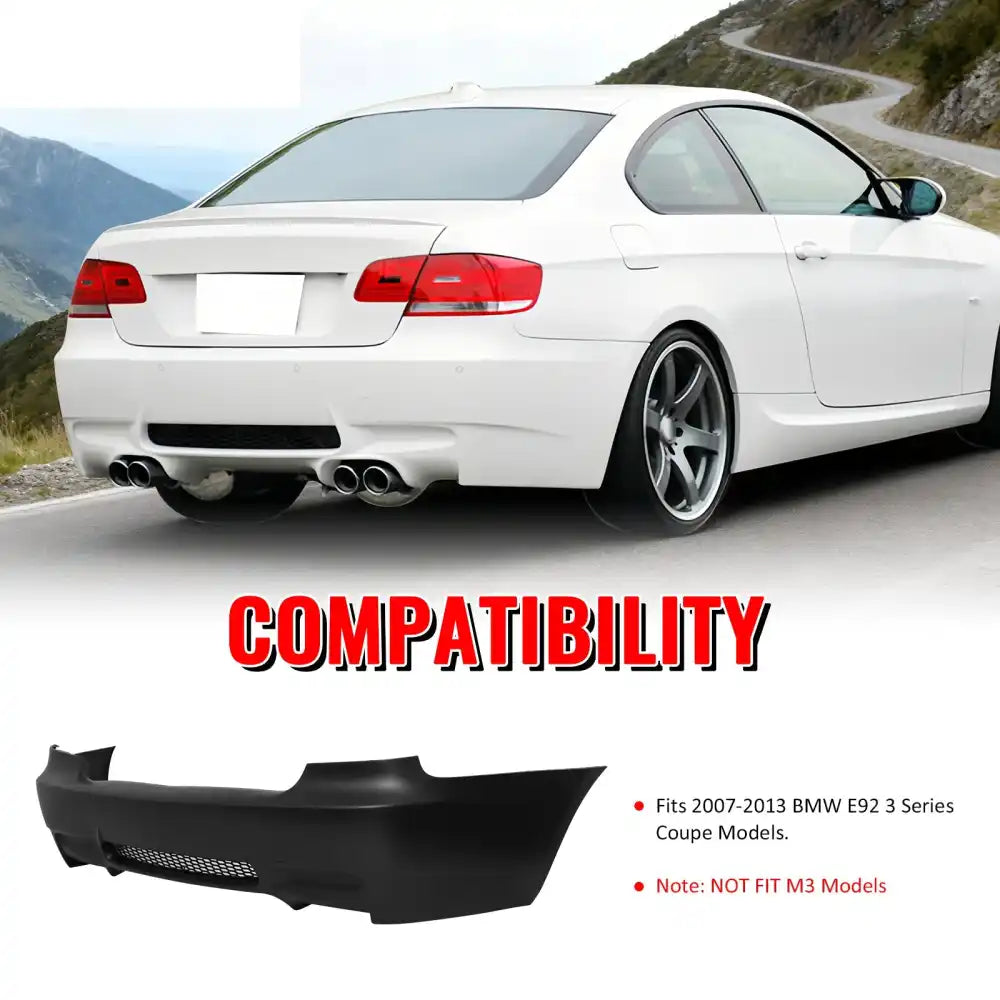 2007-2013 BMW E92 3-Series Coupe 2Dr M3 Style Rear Bumper Cover PP Unpainted Black