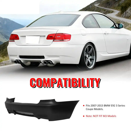 2007-2013 BMW E92 3-Series Coupe 2Dr M3 Style Rear Bumper Cover PP Unpainted Black