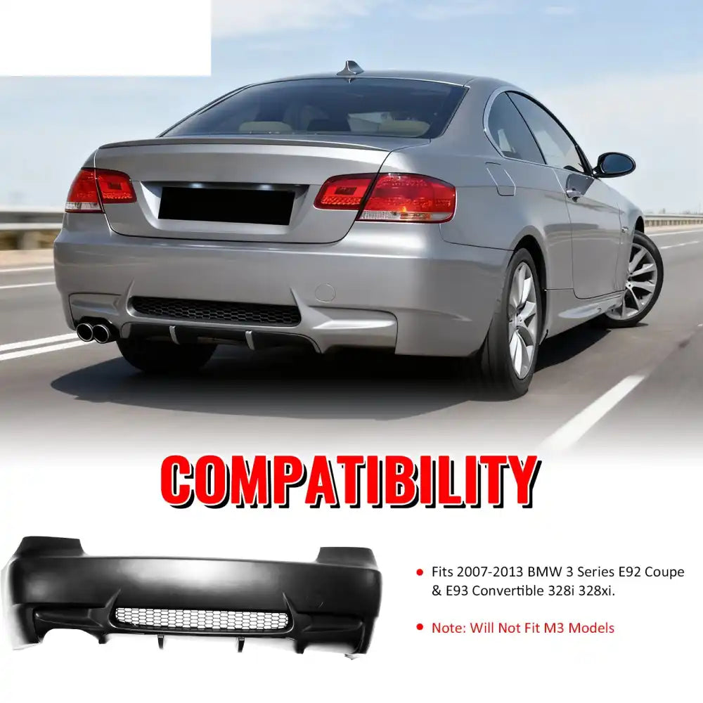 2007-2013 BMW E92 E93 3 Series M3 Style Unpainted Rear Bumper Cover PP Unpainted Black