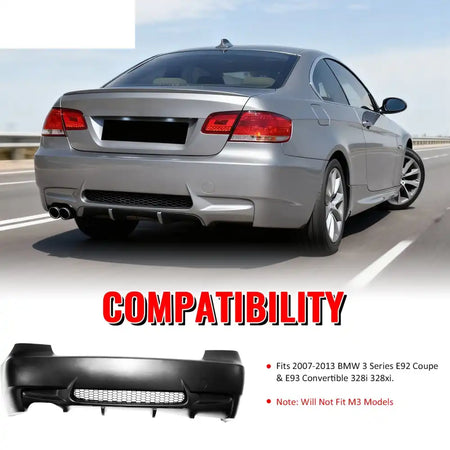 2007-2013 BMW E92 E93 3 Series M3 Style Unpainted Rear Bumper Cover PP Unpainted Black