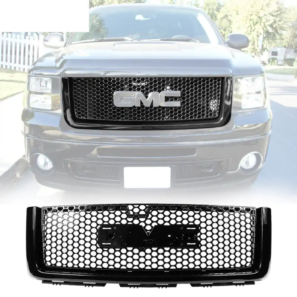 2007-2013 GMC Sierra 1500 Car Front Grille Upper Hood Guards ABS Gloss Black