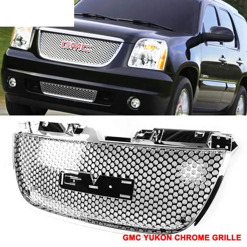 2007-2014 Yukon Denali SLE SLT Round Hole Mesh Chrome Front Grill ABS
