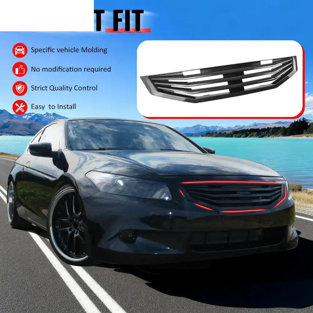 2008-2010 Honda Accord Coupe 2-Door Mugen Style Front Bumper Upper Grille Replacement Carbon Fiber Print ABS Carbon