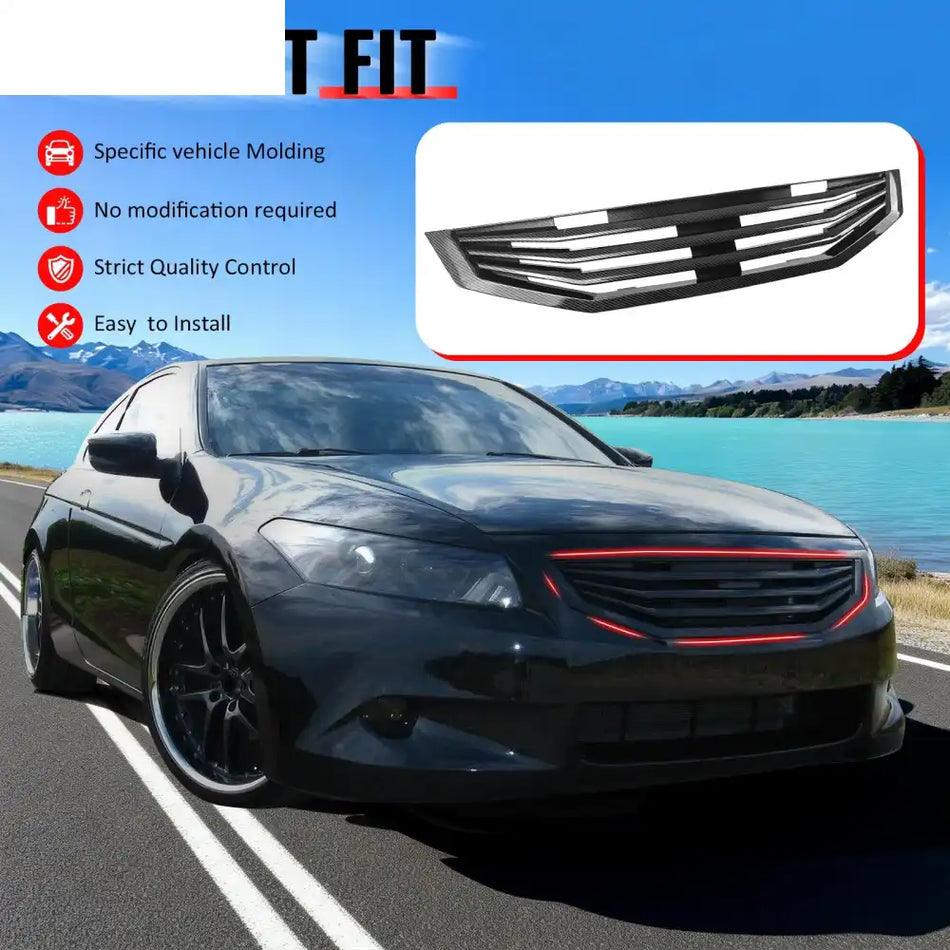 2008-2010 Honda Accord Coupe 2-Door Mugen Style Front Bumper Upper Grille Replacement Carbon Fiber Print ABS Carbon