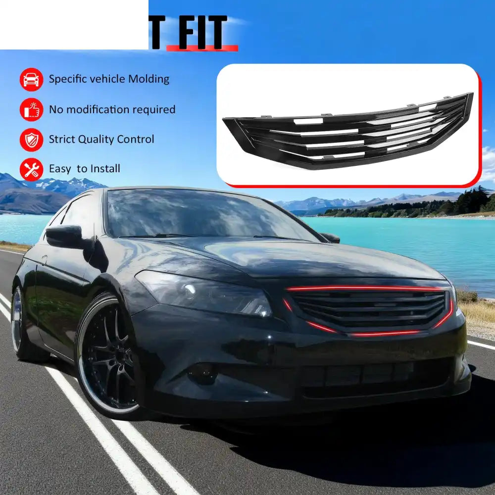 2008-2010 Honda Accord Coupe 2-Door Mugen Style Front Bumper Upper Grille Replacement Gloss Black ABS Gloss Black