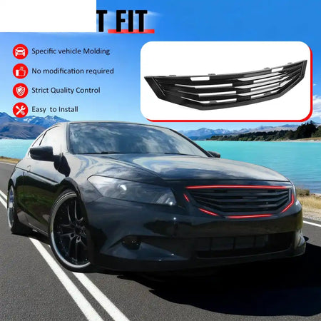 2008-2010 Honda Accord Coupe 2-Door Mugen Style Front Bumper Upper Grille Replacement Gloss Black ABS Gloss Black