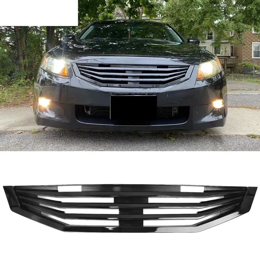 2008-2010 Honda Accord Coupe 2-Door Mugen Style Front Bumper Upper Grille Replacement Gloss Black ABS Gloss Black