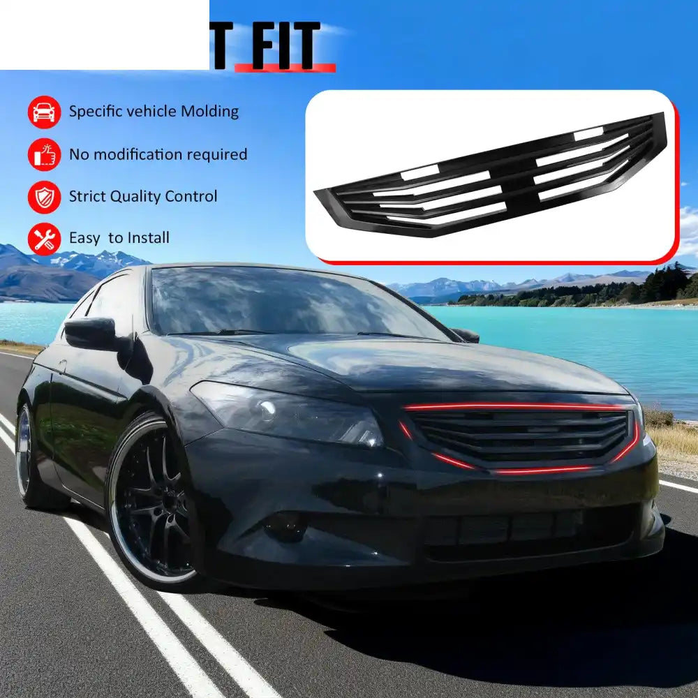2008-2010 Honda Accord Coupe 2-Door Mugen Style Front Bumper Upper Grille Replacement Matte Black ABS Matte Black