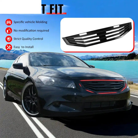 2008-2010 Honda Accord Coupe 2-Door Mugen Style Front Bumper Upper Grille Replacement Matte Black ABS Matte Black