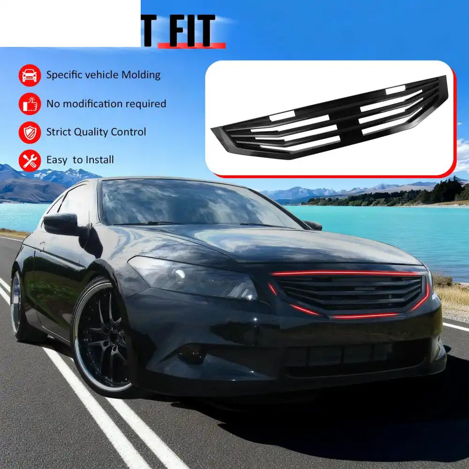 2008-2010 Honda Accord Coupe 2-Door Mugen Style Front Bumper Upper Grille Replacement Matte Black ABS Matte Black