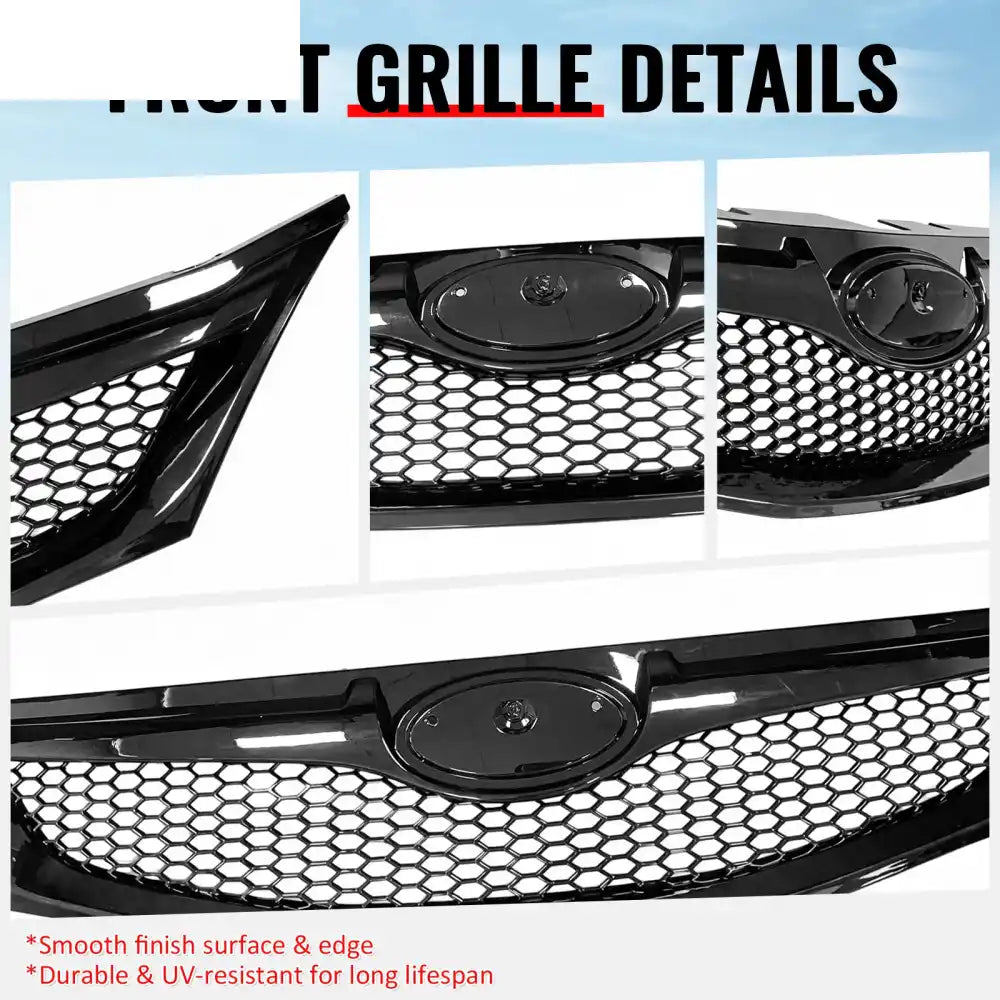 2008-2010 Subaru Impreza WRX & WRX STI Hatchback Honeycomb Style Front Bumper Upper Grille Replacement Gloss Black ABS