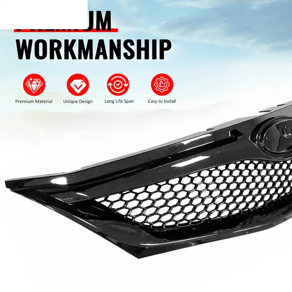 2008-2010 Subaru Impreza WRX & WRX STI Hatchback Honeycomb Style Front Bumper Upper Grille Replacement Gloss Black ABS