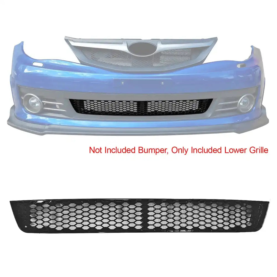 2008-2010 Subaru Impreza WRX STI Honeycomb Style Front Bumper Lower Grille Insect Prevention Gloss Black ABS Gloss Black
