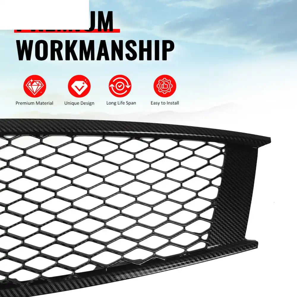 2008-2013 Infiniti G37 Coupe & 2014-2015 Q60 Honeycomb Style Front Bumper Upper Grille Replacement Carbon Fiber Print