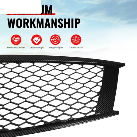 2008-2013 Infiniti G37 Coupe & 2014-2015 Q60 Honeycomb Style Front Bumper Upper Grille Replacement Carbon Fiber Print