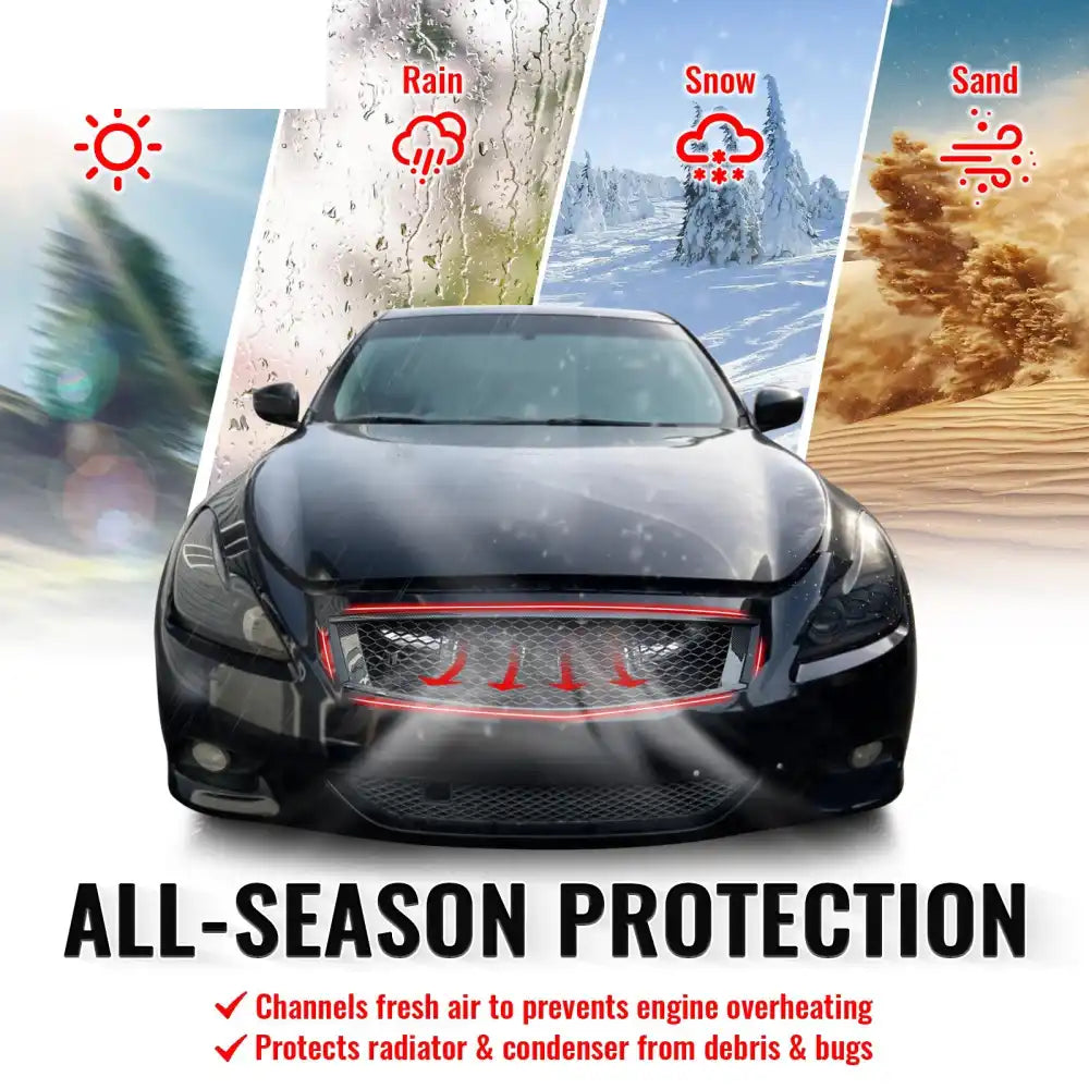 2008-2013 Infiniti G37 Coupe & 2014-2015 Q60 Honeycomb Style Front Bumper Upper Grille Replacement Carbon Fiber Print