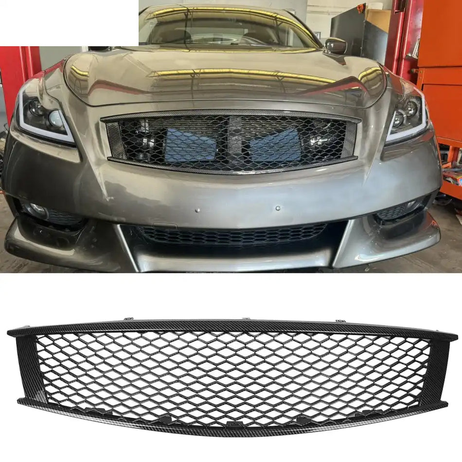 2008-2013 Infiniti G37 Coupe & 2014-2015 Q60 Honeycomb Style Front Bumper Upper Grille Replacement Carbon Fiber Print