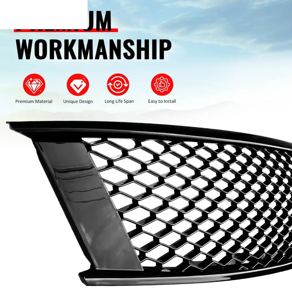 2008-2013 Infiniti G37 Coupe & 2014-2015 Q60 Honeycomb Style Front Bumper Upper Grille Replacement Gloss Black ABS