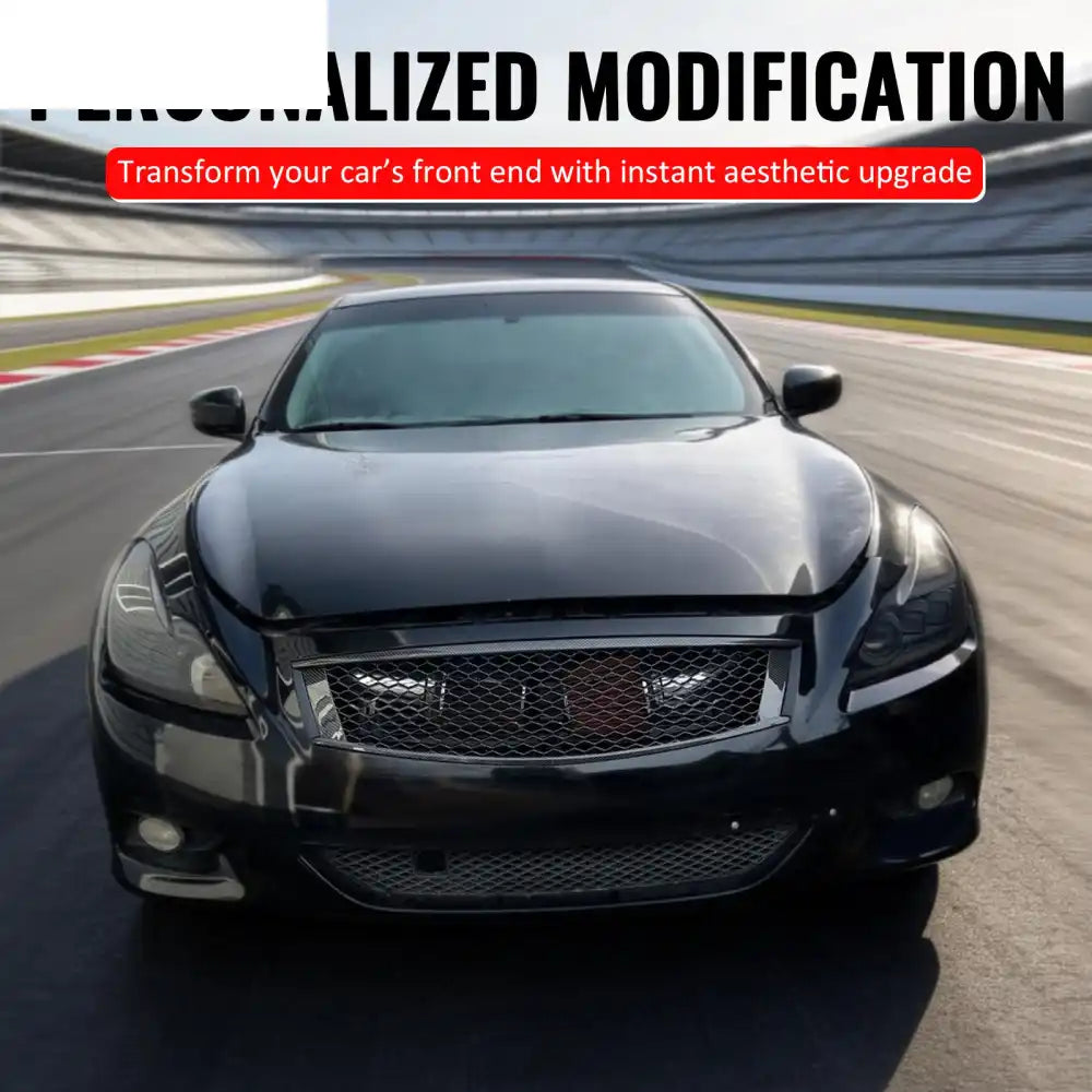 2008-2013 Infiniti G37 Coupe & 2014-2015 Q60 Honeycomb Style Front Bumper Upper Grille Replacement Gloss Black ABS