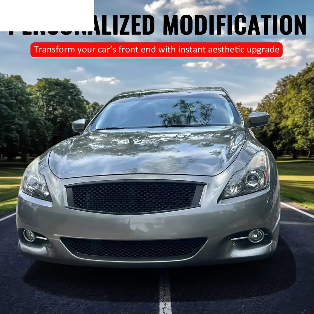 2008-2013 Infiniti G37 Coupe & 2014-2015 Q60 Honeycomb Style Front Bumper Upper Grille Replacement Matte Black ABS