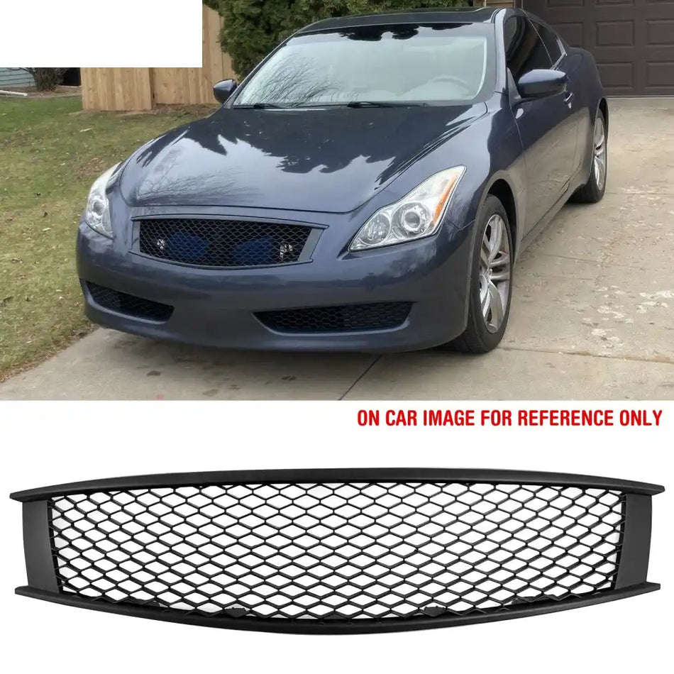 2008-2013 Infiniti G37 Coupe & 2014-2015 Q60 Honeycomb Style Front Bumper Upper Grille Replacement Matte Black ABS