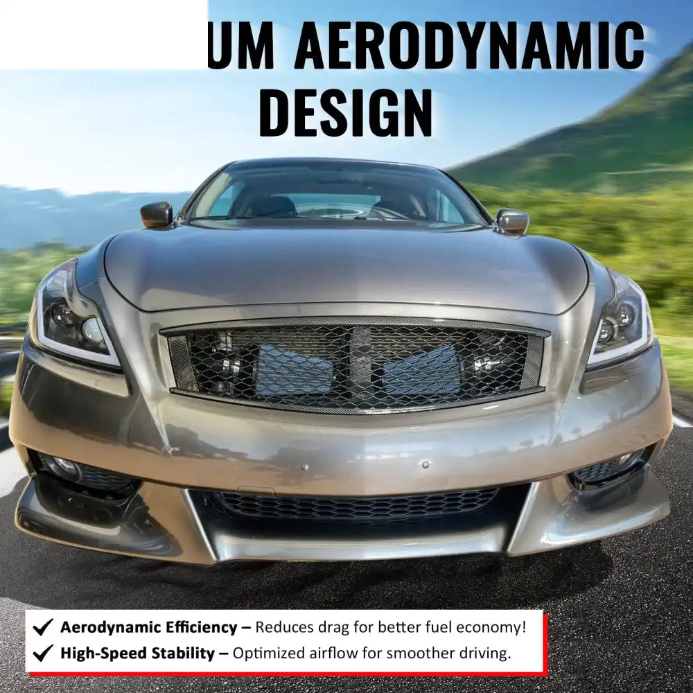 2008-2013 Infiniti G37 Coupe & 2014-2015 Q60 Honeycomb Style Front Bumper Upper Grille Replacement Matte Black ABS