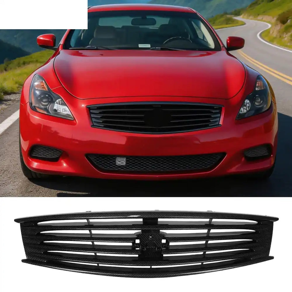 2008-2013 Infiniti G37 Coupe & 2014-2015 Q60 OE Style Front Bumper Upper Grille Replacement Carbon Fiber Print ABS