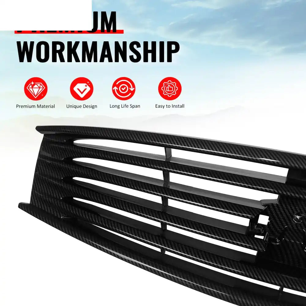 2008-2013 Infiniti G37 Coupe & 2014-2015 Q60 OE Style Front Bumper Upper Grille Replacement Carbon Fiber Print ABS