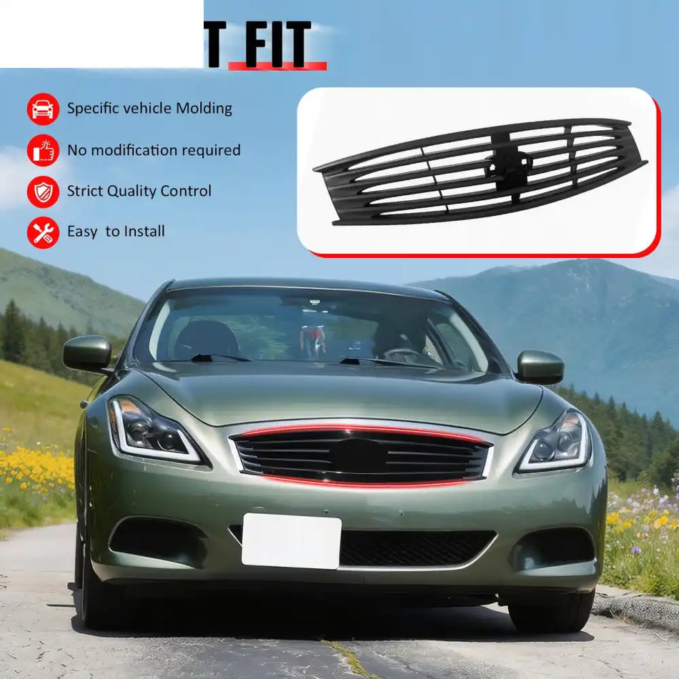 2008-2013 Infiniti G37 Coupe & 2014-2015 Q60 OE Style Front Bumper Upper Grille Replacement Matte Black ABS Matte Black