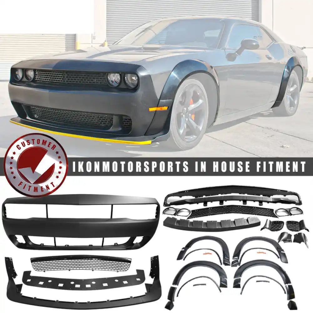 2008-2014 Challenger Front + Rear Bumper Cover + Fender Flares + V4 Diffuser